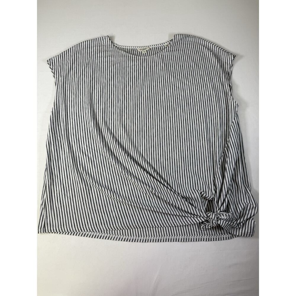 Max Studio Black & White Top Womens 3XL Versatile Striped Tie Front